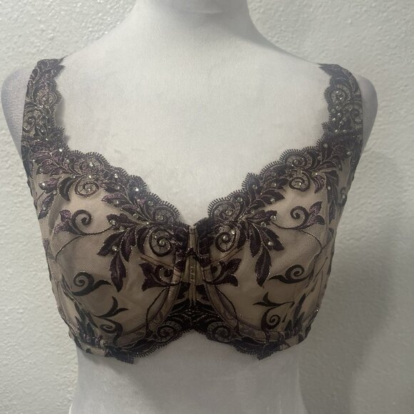 SOMA  Sensuous Lace / Mesh Unlined Bra Underwire 34DD Maroon Metallic ** - Picture 1 of 15